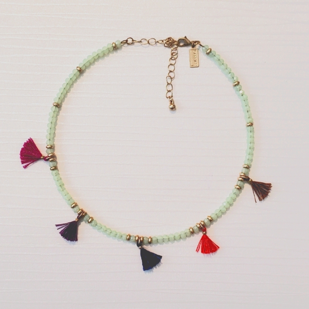 Seafoam Green Beaded Chocker with Tassels